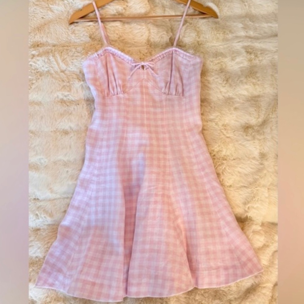 LoveShackFancy Shai Linen Gingham Mini Dress In Angel Pink, brand new,never worn